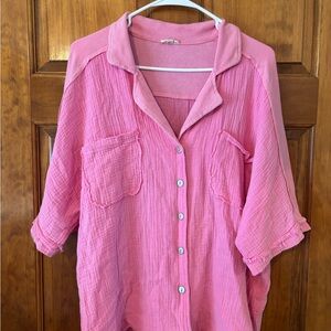 Pink Gauze Button-Up Shirt